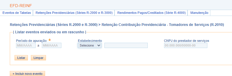 Consulta do evento R-2010 no e-CAC