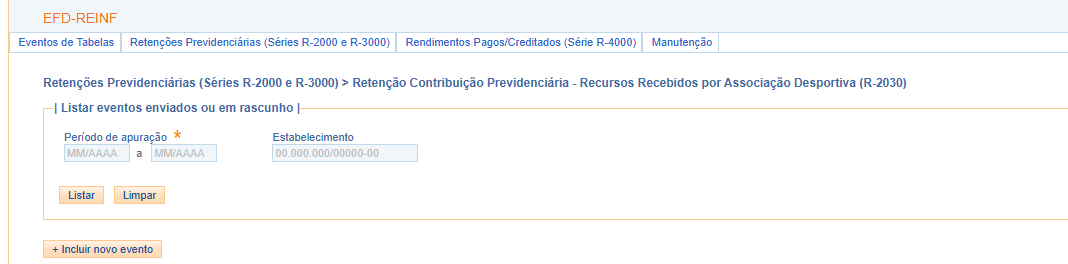 Consulta do evento R-2030 no e-CAC