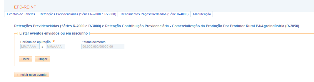 Consulta do evento R-2050 no e-CAC