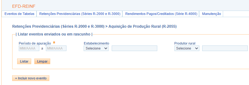 Consulta do evento R-2055 no e-CAC