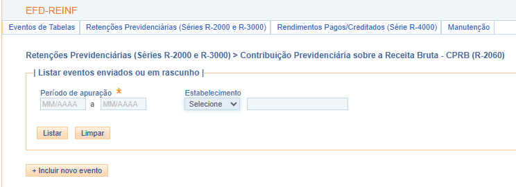 Consulta do evento R-2060 no e-CAC
