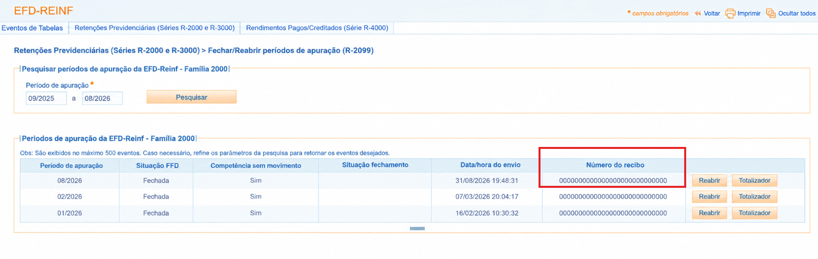 Copia do numero de recibo do evento R-2020 ativo no e-CAC