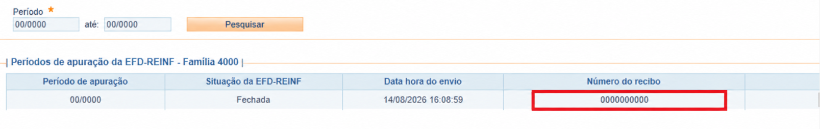 Consulta do número do recibo do evento R-2060