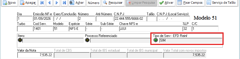 Campo Tipo de Serv. EFD-Reinf