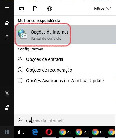 Pesquisar Opções da Internet no Iniciar do Windows