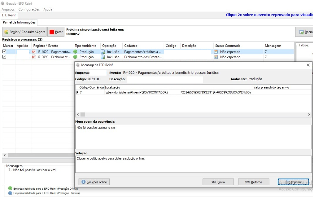 Mensagem Não foi possível assinar o xml no G5