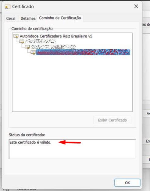 Status e validade do certificado digital