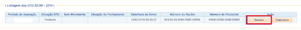 Consulta do período de apuração da EFD-Reinf no portal e-CAC.