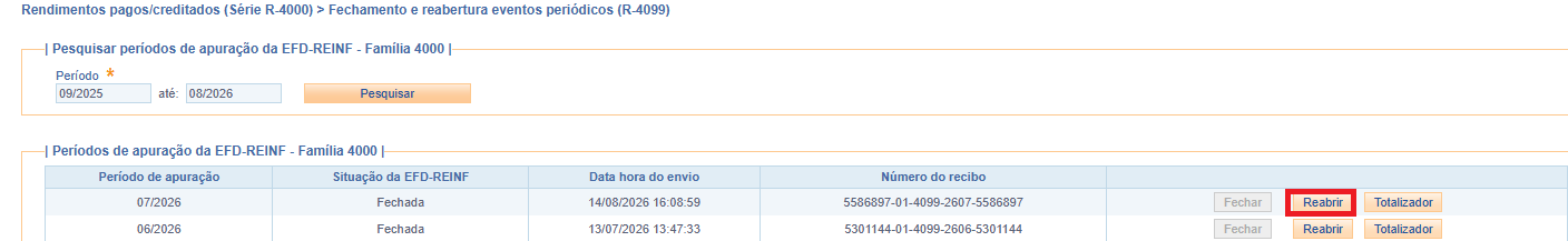 Botão para reabrir movimento da Série R-4000