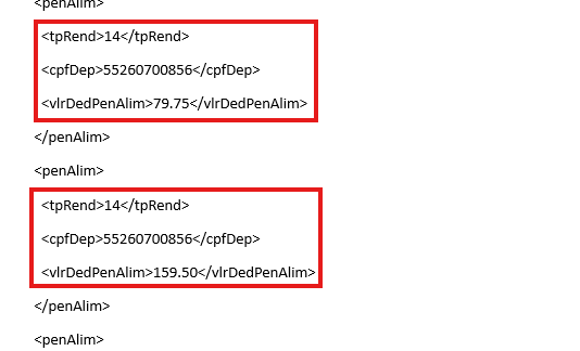 Exemplo de erro no XML do eSocial.
