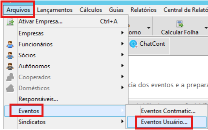 Tela de Eventos Usuário no sistema Folha.