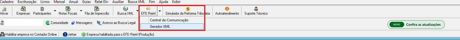 Acesso ao Gerador XML no menu do G5