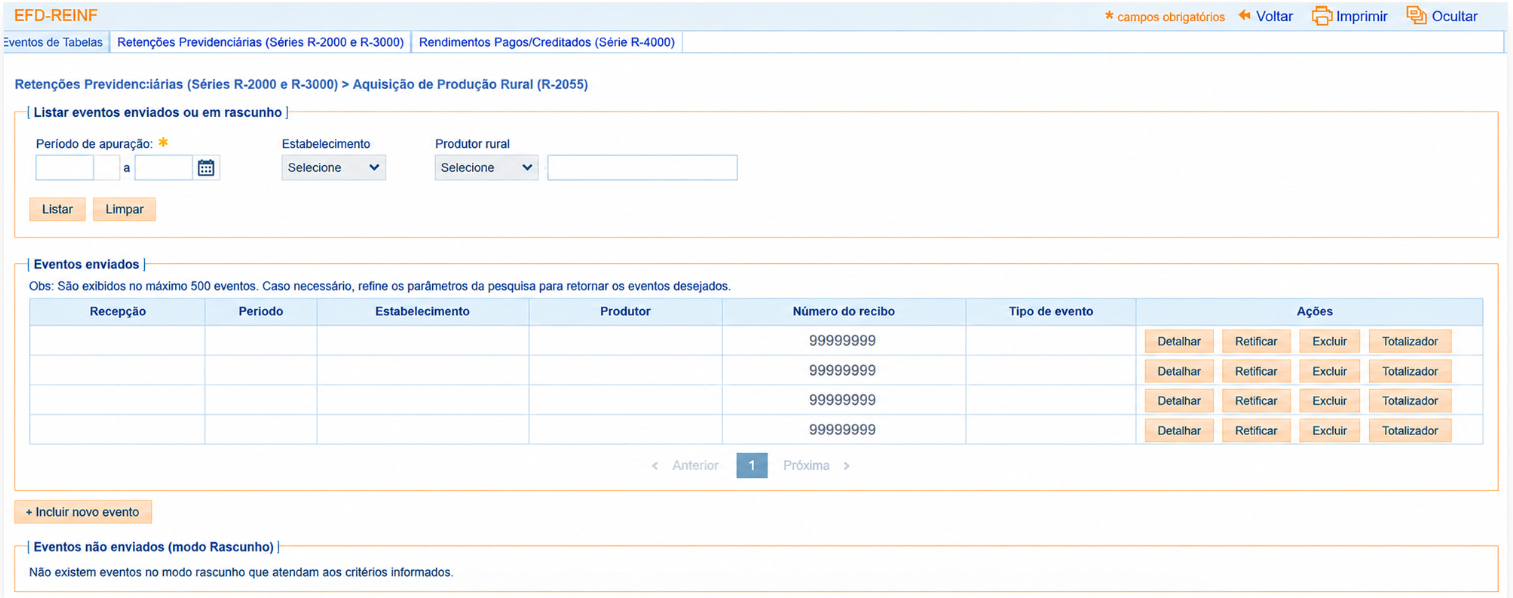 Consulta do evento R-2055 no Portal e-CAC