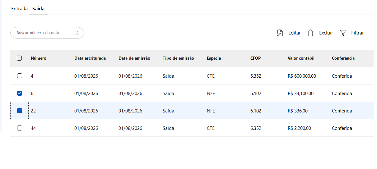 Campos CFOP e C/C