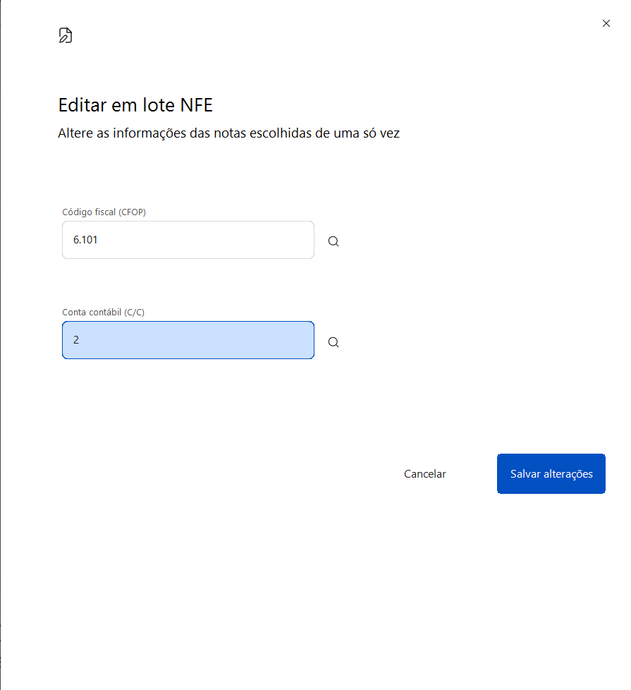 Tela de edição em lote