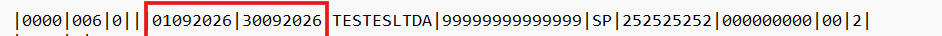 Primeira linha do arquivo TXT no Bloco de Notas