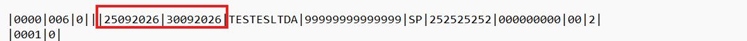 Exemplo de preenchimento da data inicial