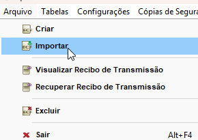 Menu Arquivo Importar no validador da ECF