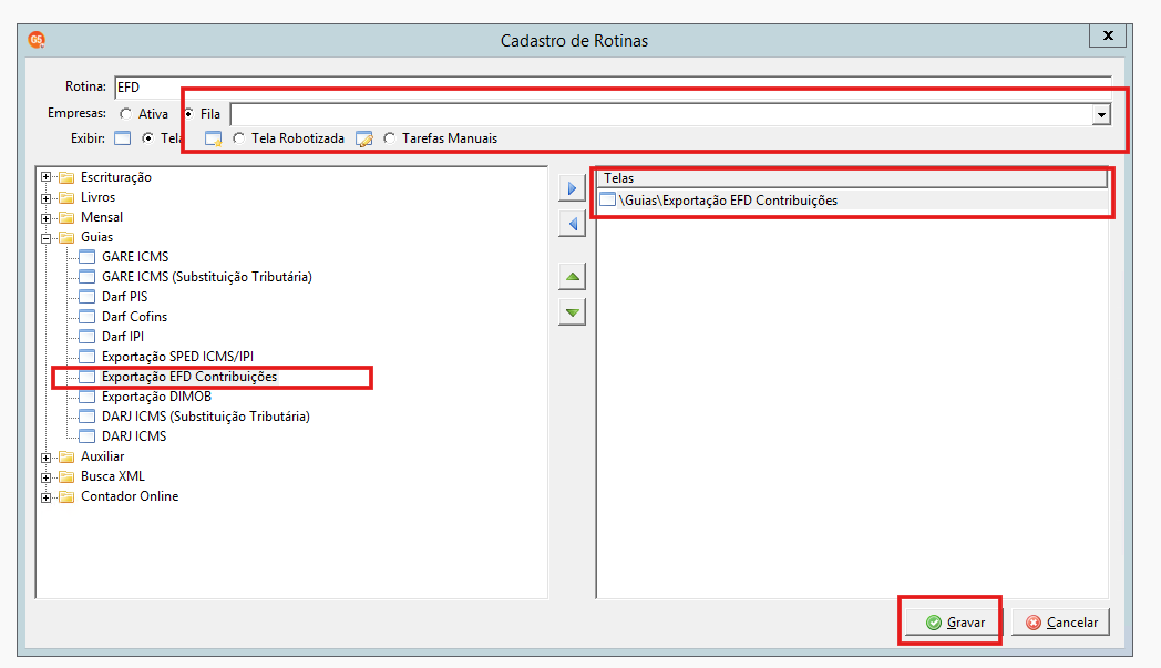 Configuração de execução em fila no Robomatic