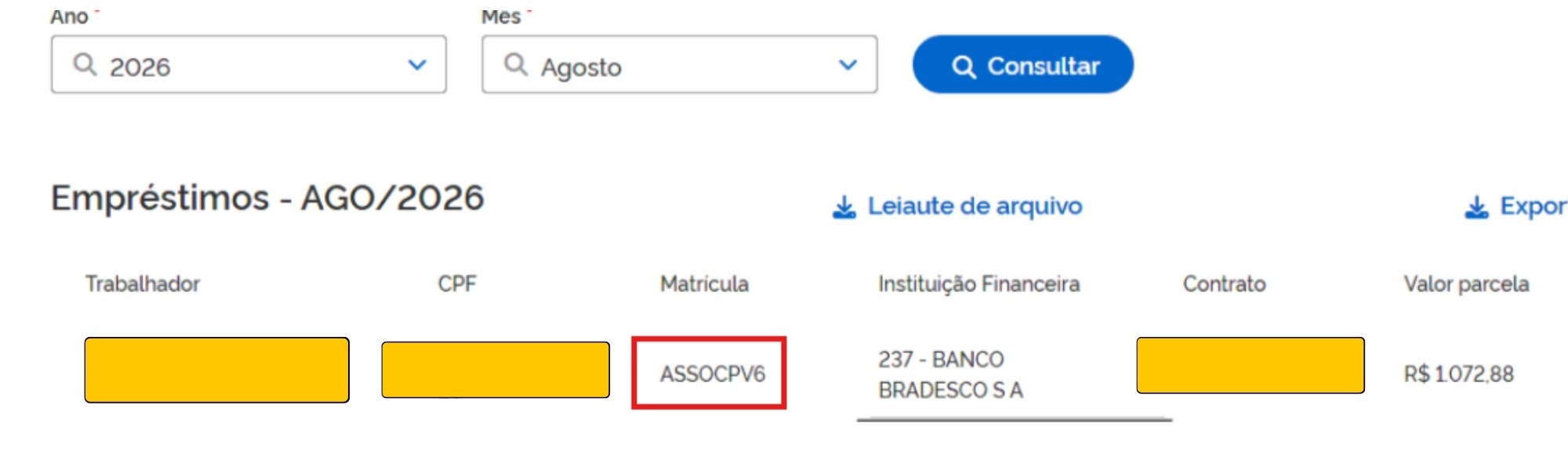 Informação da matrícula do trabalhador no arquivo disponibilizado pelo Emprega Brasil
