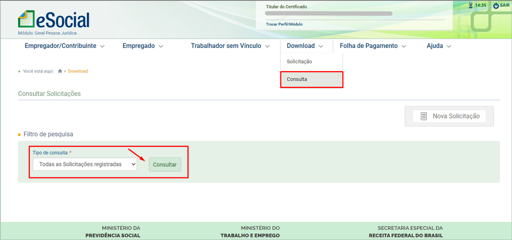 Consulta de solicitações de download