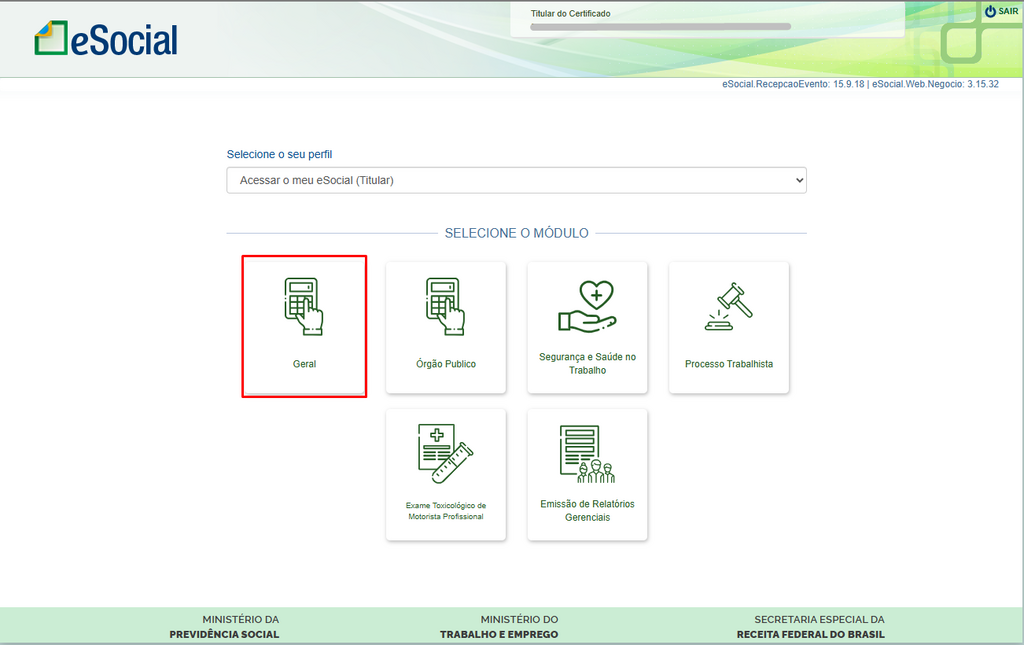Módulo Geral no portal do eSocial