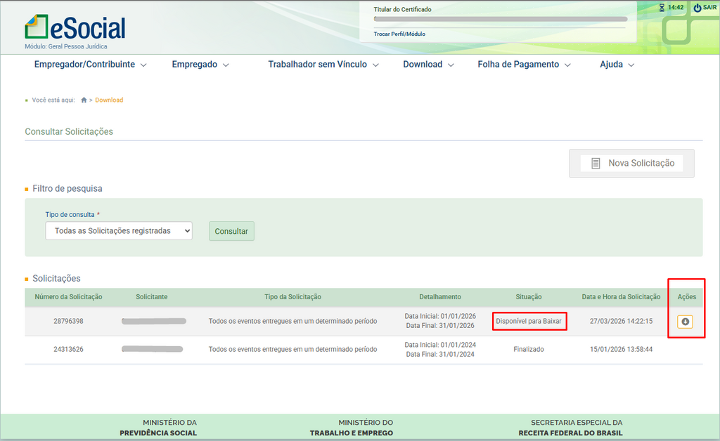 Ícone de pasta para download do lote de XML