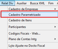 Menu Relat. Div. destacando a opção Cadastro Parametrizado no sistema G5