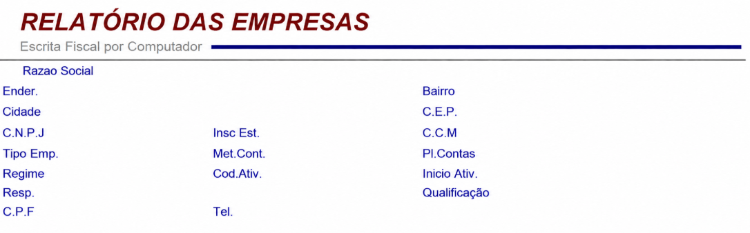Exemplo de visualização impressa do Relatório Geral de Cadastro de Empresas