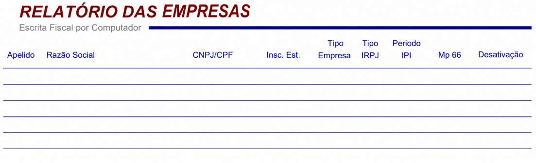 Exemplo de visualização impressa do Relatório Resumido de Cadastro de Empresas