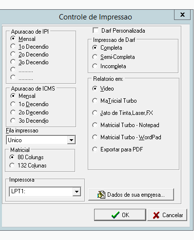 Tela de Controle de Impressão com lista de dispositivos e formatos