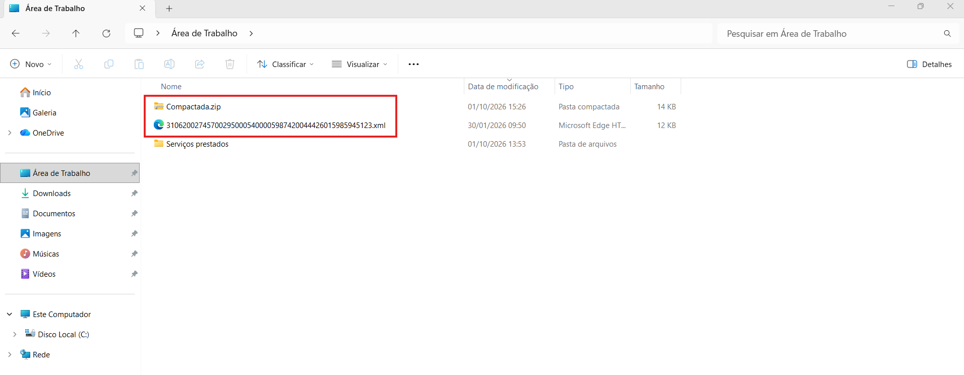 Seleção e cópia dos arquivos no computador local