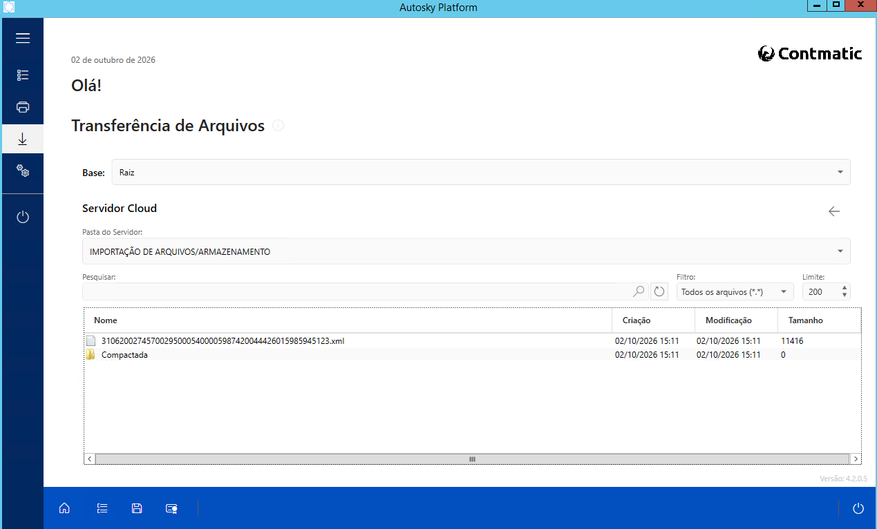 Arquivos transferidos com sucesso no Contmatic Web