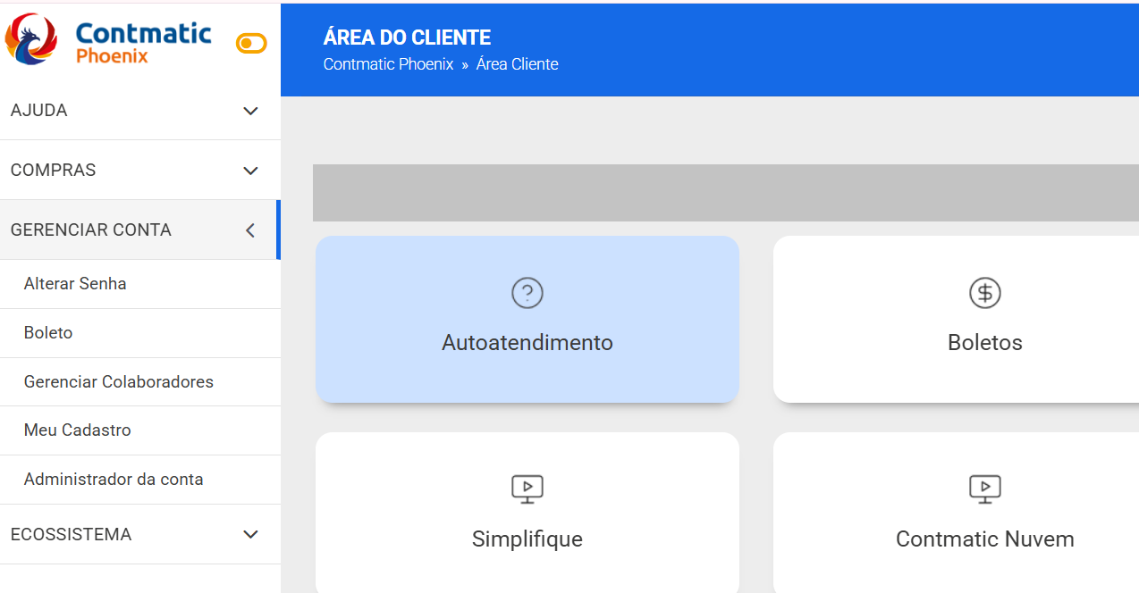 Menu lateral do portal destacando o caminho: "Gerenciar Conta" seguido pela seleção da opção "Responsável Financeiro" no submenu.