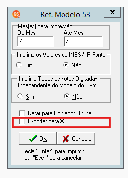 Opção Exportar para XLS