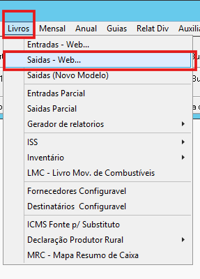 Menu Saídas Web