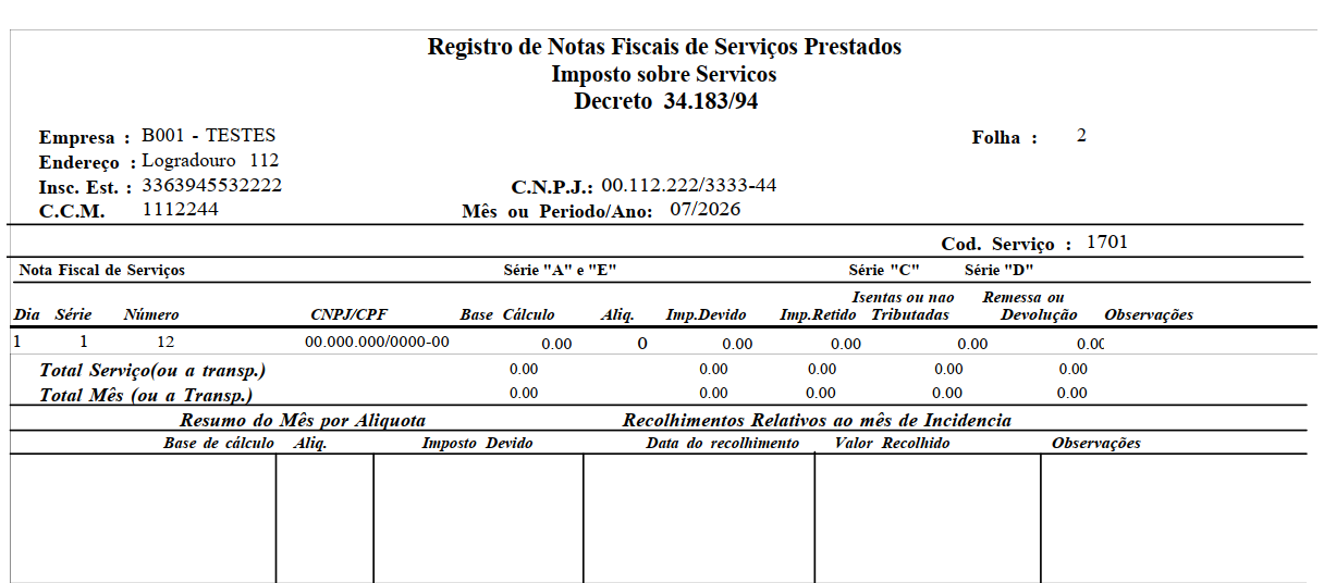 Resumo do Mês por Alíquota e Recolhimentos