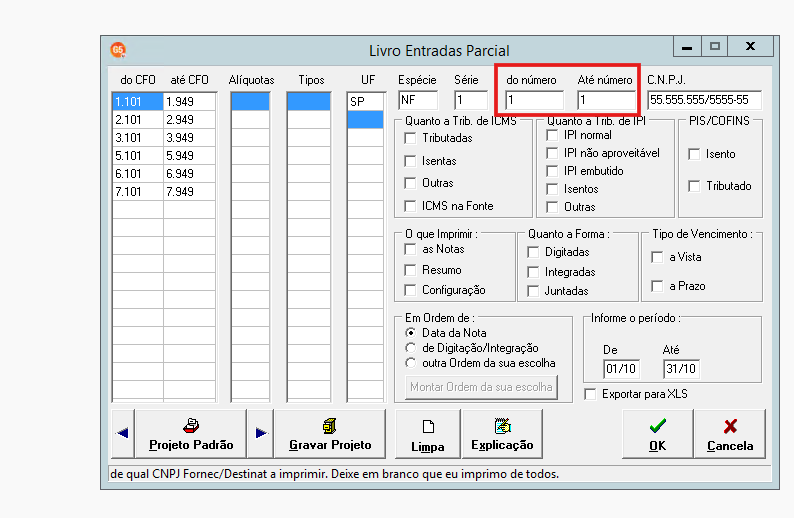 Filtro de sequência de numeração de notas