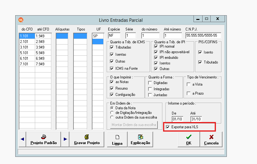 Exportação para formato XLS