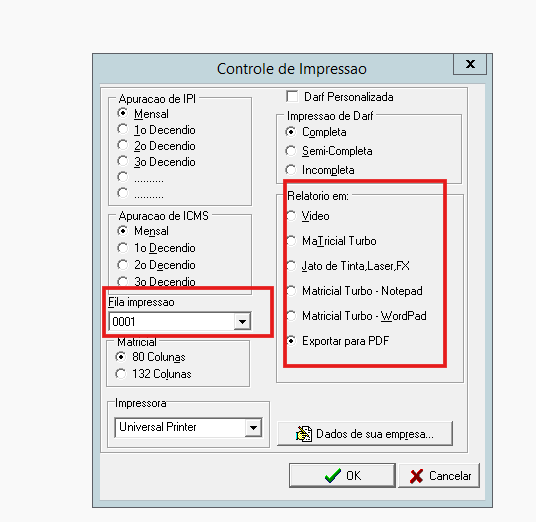 Opções de formato de impressão no sistema G5