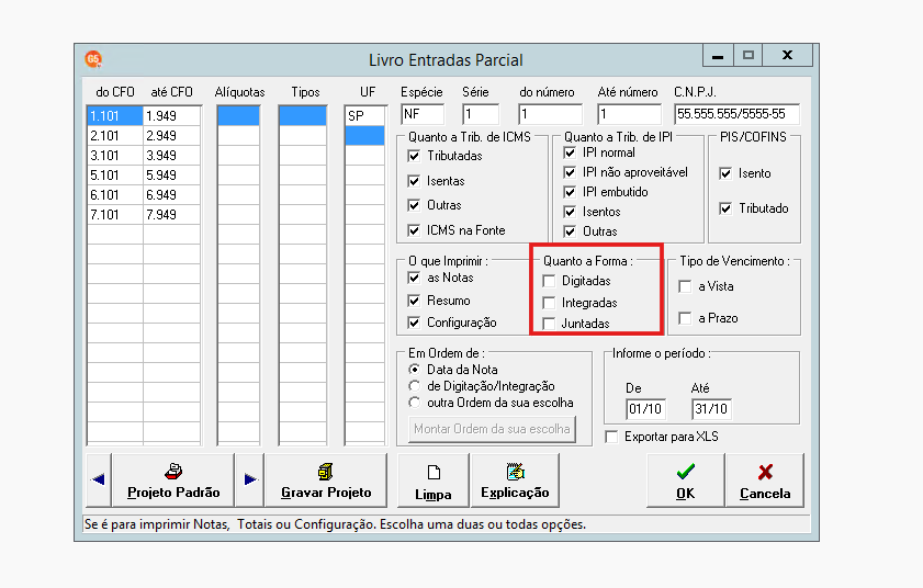 Filtro quanto à forma de escrituração