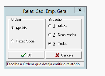 Tela de emissão do relatório geral de empresas