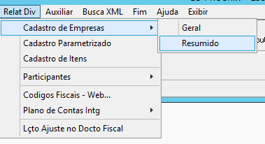 Caminho de menu para relatório de cadastro de empresas