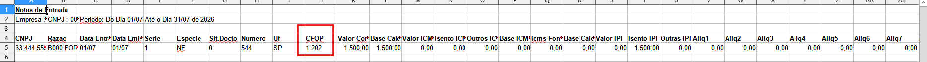 Botão para exportação do relatório em formato XLS