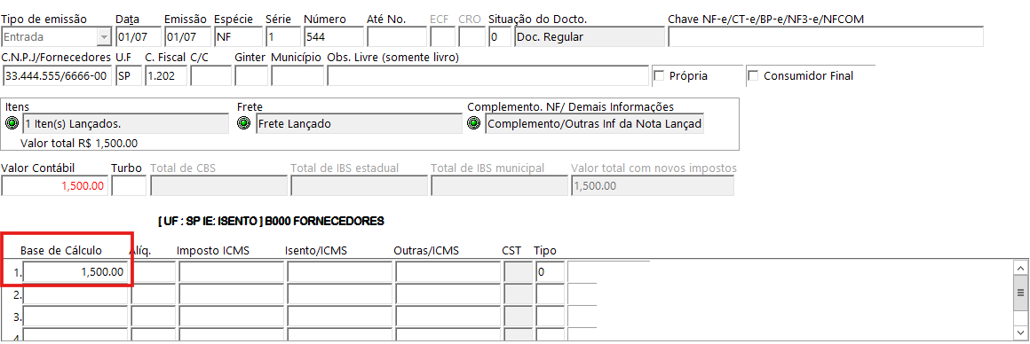 Comparativo de base de cálculo entre saída e devolução
