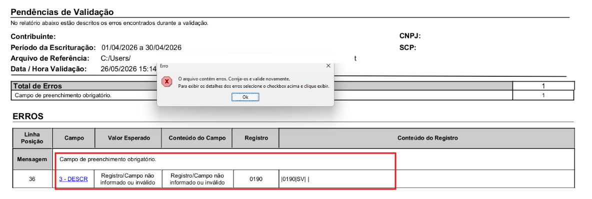 Erro no PVA - Registro 0190