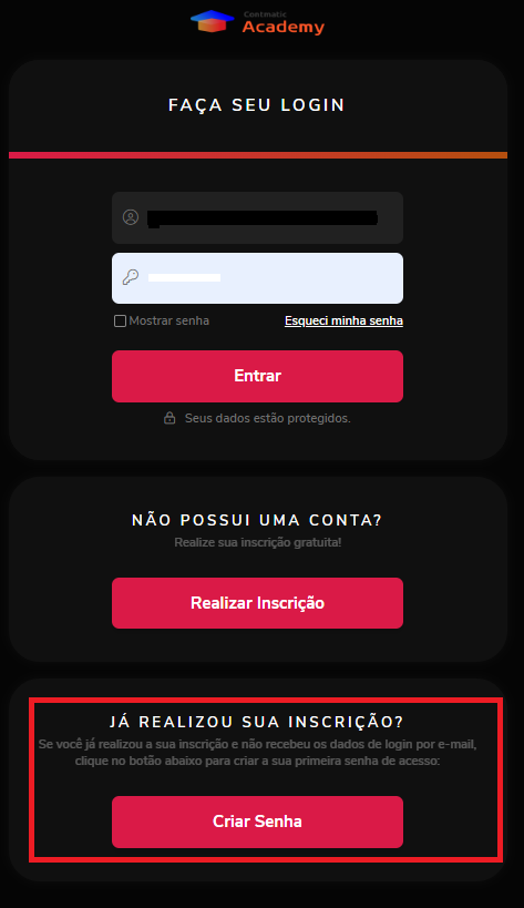 Opção de identificação para clientes no portal da Academy