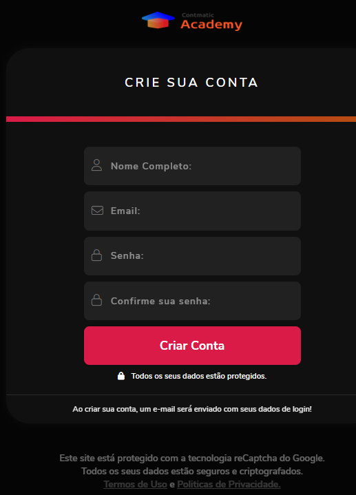 Formulário de cadastro com campos de nome, e-mail e senha