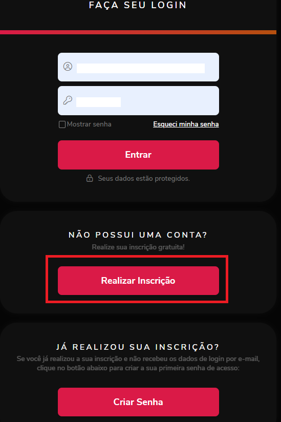 Tela inicial do portal com a opção Sou cliente novo selecionada