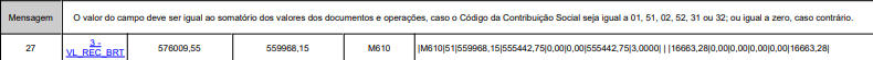 Mensagem de erro do campo VL_REC_BRT